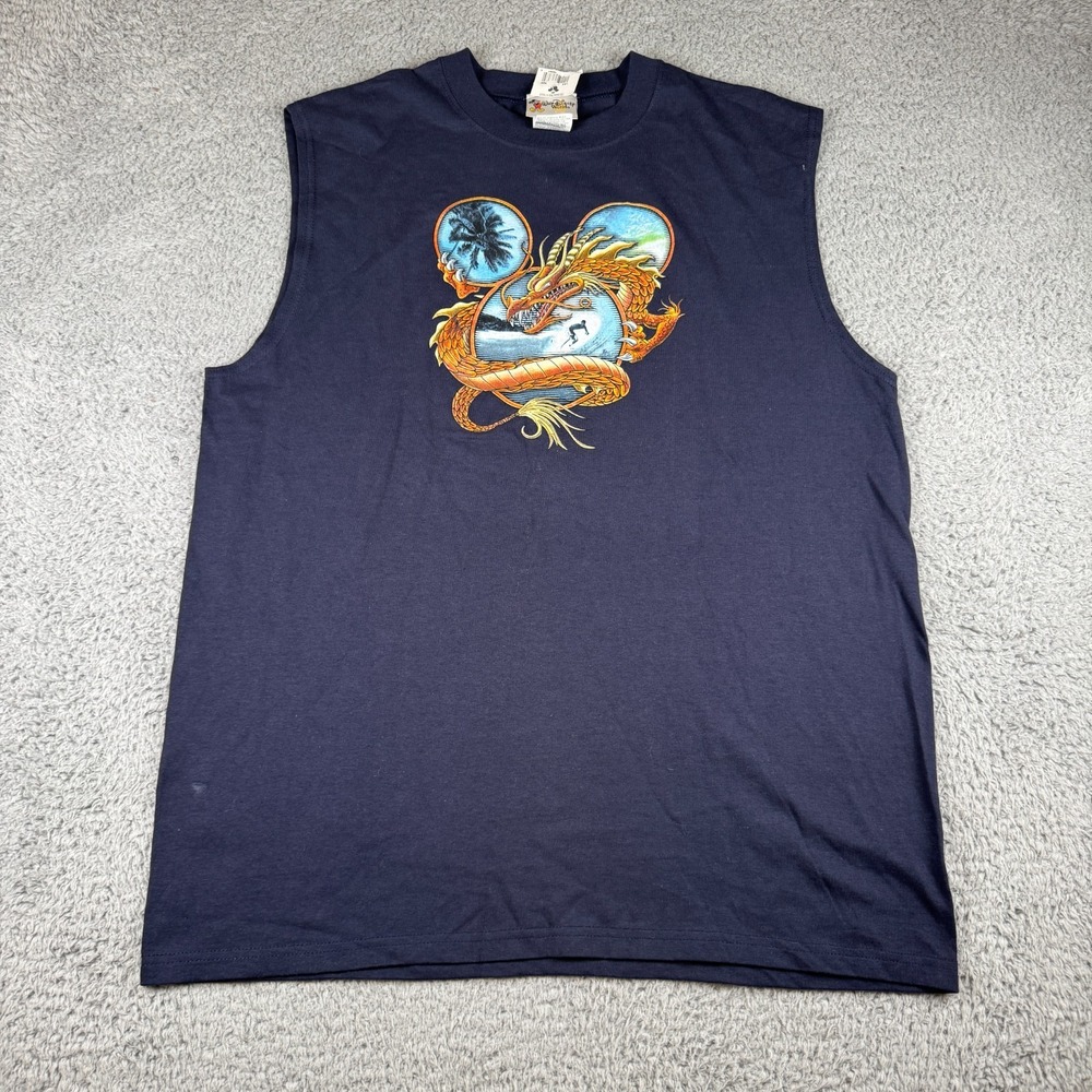 NWT Vintage Y2K Walt Disney Mickey Mouse Dragon Shirt Adult L Blue‎ Sleeveless